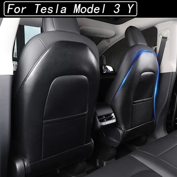 Защитные накладки на спинку сиденья из искусственной кожи, коврики для Tesla Model 3 Y, чехлы на спинку сиденья с полным покрытием, черный, Красный, Белый