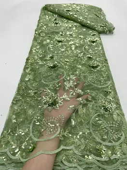Зеленая Кружевная ткань из французского Тюля 2023 Высокого Качества, Африканская Нигерийская Сетчатая Кружевная ткань С Цветком Для Пошива свадебного платья