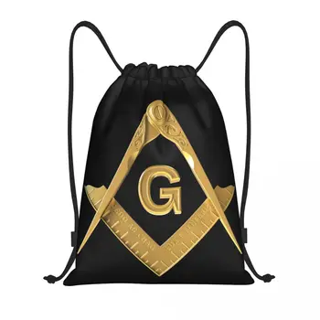 Изготовленные на заказ Золотые сумки с логотипом Масона на шнурке Для Женщин И Мужчин, Легкий Рюкзак для хранения в спортивном зале Masonic Mason