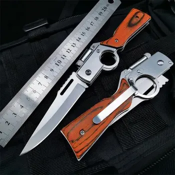 Карманные тактические складные ножи в форме AK47 С деревянной ручкой из нержавеющей стали для кемпинга на открытом воздухе Нож для выживания EDC Инструмент со светодиодной подсветкой