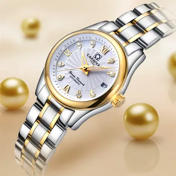 Карнавальные роскошные брендовые механические женские часы, женские часы с ремешком из натуральной кожи, водонепроницаемые часы со стразами, женские полностью стальные