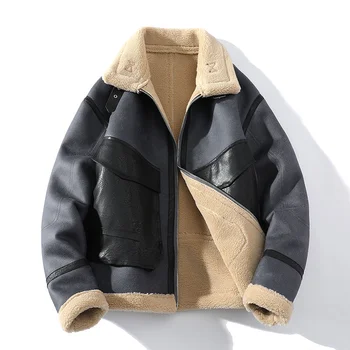 Кожаная куртка из искусственного меха, мужское пальто, зимняя негабаритная плюшевая и утолщенная кожаная куртка, мотоциклетная одежда, кожа