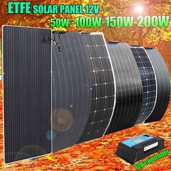 комплект солнечных панелей 12v 200w 150w 100w 50w ETFE гибкая панель солнечных батарей зарядное устройство для солнечной батареи регулятор системы для домашнего автомобиля 1000w