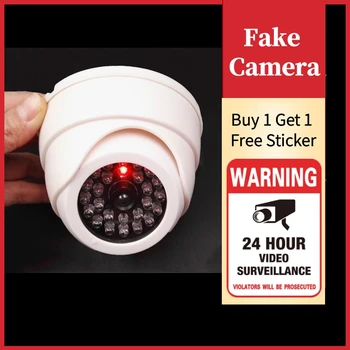 Купольная камера безопасности Поддельная Камера с красной вспышкой, Светодиодная лампа для внутреннего и Наружного видеонаблюдения, камера безопасности, Купить 1 Получить 1 Бесплатную Предупреждающую наклейку