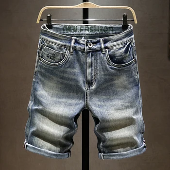 Летние Новые мужские Стрейчевые короткие джинсы, Модные Повседневные облегающие Высококачественные Эластичные джинсовые шорты, Мужская Брендовая одежда