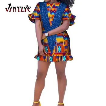 Летние платья для африканских женщин, традиционные короткие платья с принтом, лоскутная одежда в стиле дашики с пайетками, праздничная одежда Bazin Riche WY7561