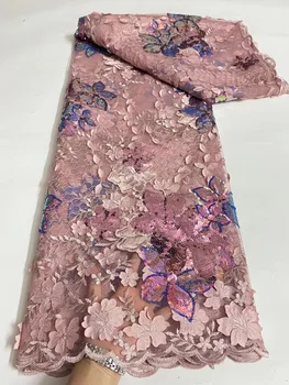 Модная Африканская 3D Кружевная ткань с цветочной вышивкой 2023, Высококачественная Кружевная ткань с нигерийскими блестками для пошива свадебного платья