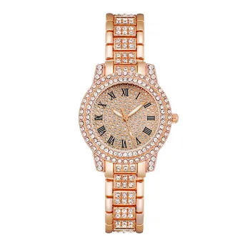 Модные женские часы со стразами и римскими цифрами на стальном ремешке, роскошный модный комплект, женские модные часы