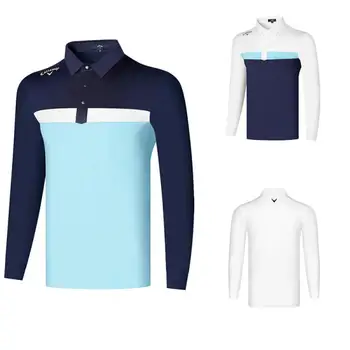 Мужская футболка для гольфа с длинными рукавами, Эластичная рубашка Поло, Спортивная одежда, Быстросохнущая 2023, Весна-осень