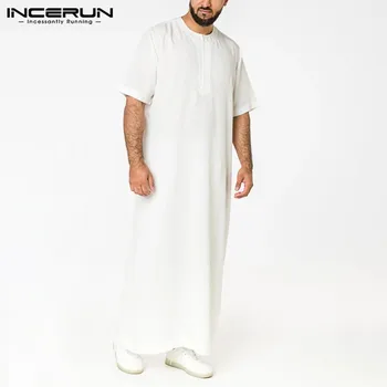 Мужские однотонные халаты на Молнии в Саудовском стиле, Джубба Тобе, Винтажная Мусульманская Арабская Исламская Одежда с Круглым вырезом, 5XL INCERUN