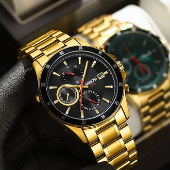Мужские часы NIBOSI, лучший бренд класса Люкс, Золотые кварцевые часы из нержавеющей стали для мужчин, Водонепроницаемые, модные, со светящимся хронографом, наручные часы