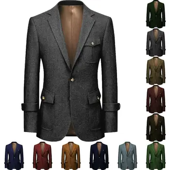 Мужской блейзер в елочку, куртка с множеством карманов, пальто, Твидовый костюм, платье, Винтажная флисовая мужская одежда