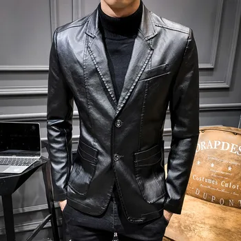 Новая Мужская куртка из искусственной кожи, куртка, пиджак, модный кожаный костюм, куртка