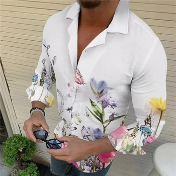 Новая Мужская тонкая рубашка с длинными рукавами в цветочек, Роскошная повседневная одежда для выпускного вечера, Рубашка с цветами, Мужская одежда S-4XL