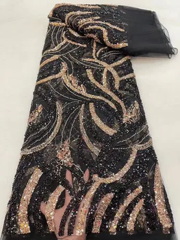 Новейшая кружевная ткань с черным бисером, Роскошные кружевные ткани в нигерийской сетке, Французская кружевная ткань с пайетками 2022, для свадьбы
