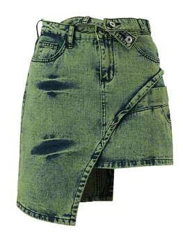 Новейшая модная взлетно-посадочная полоса 2023, Дизайнерская Женская Джинсовая юбка с нерегулярной строчкой, промытая