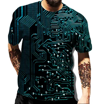 Новинка 2023 года, хит продаж, футболка с 3D-принтом с электронным чипом, мужская повседневная модная футболка в стиле хип-хоп, панк, крутой топ с круглым вырезом