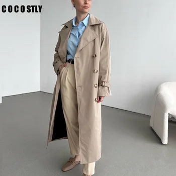 новый 2022 тренч для женщин, пальто с длинными рукавами и поясом, двубортный длинный тренч, женская ветровка, куртка casaco feminino