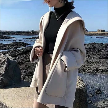 Новый стиль, Корейский Модный Маленький Ароматный Ветер, Маленький Французский Плащ, Студенческое Осенне-зимнее шерстяное пальто средней длины 2023, женское