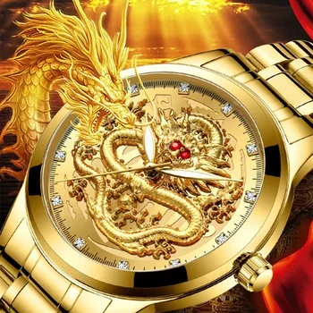 Оригинальные часы Dragon, роскошные золотые часы из нержавеющей стали, модные водонепроницаемые деловые мужские часы, светящиеся ночью