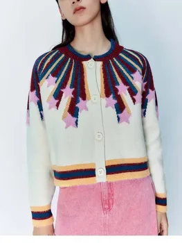 Осенне-зимний новый женский модный европейский и американский повседневный универсальный вязаный свитер контрастного цвета в иностранном стиле