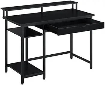 Письменный стол с Полкой для монитора и выдвижным ящиком, 47-дюймовый Письменный Стол для домашнего офиса, Рабочее место для учебы, Прочный металлический каркас, Коричневый в деревенском стиле