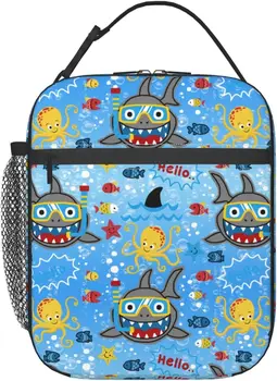 Привет, Морская Акула, Подводная Синяя сумка для ланча, Изолированная Многоразовая Мягкая сумка для ланча, Портативный Термосумка-холодильник для мальчиков Shcool
