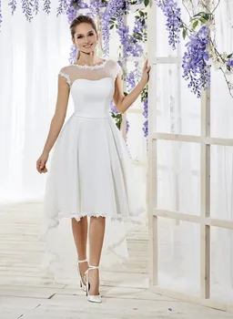 Простые Vestidos De Novia, Белые Короткие Свадебные платья С Высоким Низким Вырезом и Аппликацией из Тюля, Дешевое Элегантное Свадебное платье Robe De Mariée