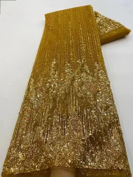 Роскошная африканская кружевная ткань 2023, высококачественная французская тюлевая сетка с пайетками, вышитая Ткань Для женщин, Свадебное платье для Новобрачных
