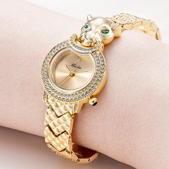 Роскошные леопардовые 18-каратные позолоченные часы для женщин, Элегантные женские кварцевые часы с бриллиантами, украшенные льдом, женские часы Relogio Feminino