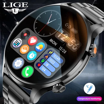 Смарт-часы LIGE Мужские Bluetooth-вызов, Часы с температурой тела, Физиологическая функция, Женские Умные часы 2023, спортивные водонепроницаемые часы