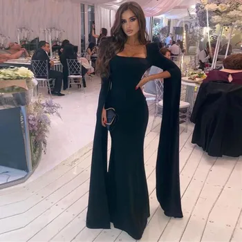 Современные Черные платья для выпускного вечера в Дубае с Квадратными длинными рукавами-Колпачками Вечерние Платья для Вечеринок 2022 Vestidos Fiesta Robe De Soiree