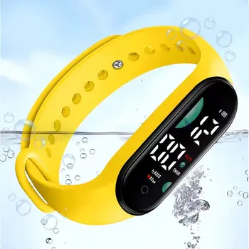 Спортивные часы, Электронные светодиодные цифровые наручные часы для женщин, Модные повседневные Простые силиконовые сенсорные водонепроницаемые часы-браслет