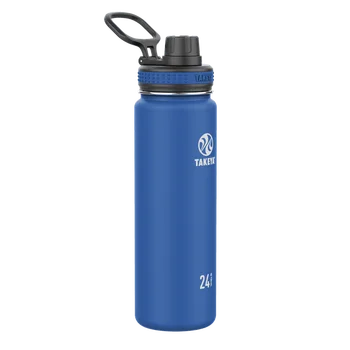 темно-синяя и черная бутылка для воды из нержавеющей стали с двойными стенками и вакуумной изоляцией объемом 24 унции с широким горлышком и диспенсером для воды с откидной крышкой 