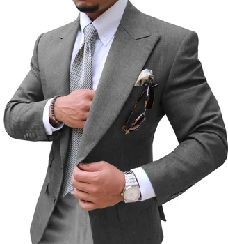 Только куртка!!!Повседневный мужской костюм Slim Fit с надрезанной этикеткой, серый блейзер, деловой костюм для свадьбы жениха.Смокинги.