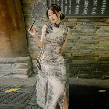 Традиционное китайское Ципао, Модифицированное Изготовленным на заказ платьем Чонсам Без рукавов, Тонкое Облегающее Элегантное Сексуальное Летнее платье для вечеринки