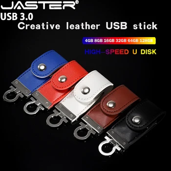 Флэш-накопитель JASTER USB 3.0, кожаная карта памяти, Металлическое кольцо для ключей, флеш-накопитель для деловых подарков, Флешка с цветной печатью 64 ГБ 32 ГБ