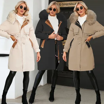 Хлопковое пальто Parker 2022, Зимнее теплое пальто средней длины на молнии, Шерстяная куртка с воротником, Элегантное и модное зимнее пальто для женщин