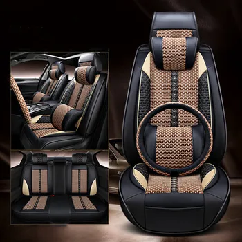 Хорошее качество! Полный комплект чехлов для автомобильных сидений + чехол на руль для Volkswagen Touareg 2024-2019 Прочная дышащая подушка сиденья