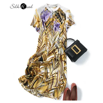 Шелковое платье Silviye с принтом, двойное шелковое платье Qiao, женское темпераментное вечернее платье средней длины трапециевидной формы, blusas mujer de moda 2020