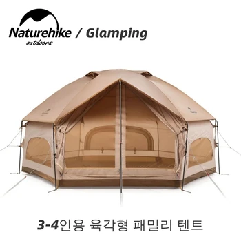 Шестиугольная походная палатка Naturehike, Палатка-юрта, 1 дверь, 3 окна, Уличная походная палатка, 3-4 человека, Водонепроницаемая Семейная палатка для глампинга