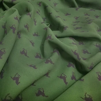 Шифоновая ткань с зеленым рисунком животных и рисунком лошади в 1 ярде для летнего платья, блузки, рубашки, юбки, брюк-кюлотов, ткани ручной работы