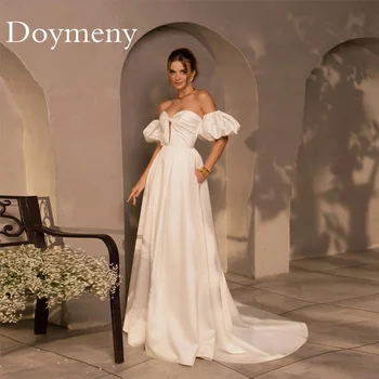 Элегантное Сексуальное свадебное платье Doymeny из атласа без бретелек со съемными пышными рукавами и застежкой-молнией в виде сердечка, Придворный шлейф Robe De Mariee