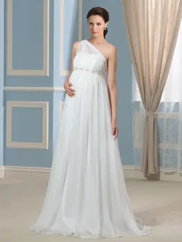 Элегантное Шифоновое Свадебное платье для беременных на одно плечо в стиле Ампир с простым Поясом из бисера, Греческие свадебные платья, свадебное платье