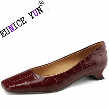 【Юнис ЮН】 Женские брендовые туфли-лодочки из натуральной кожи с квадратным носком на тонком высоком каблуке, модные туфли-лодочки с закрытым носком, женская весенне-осенняя обувь в клетку