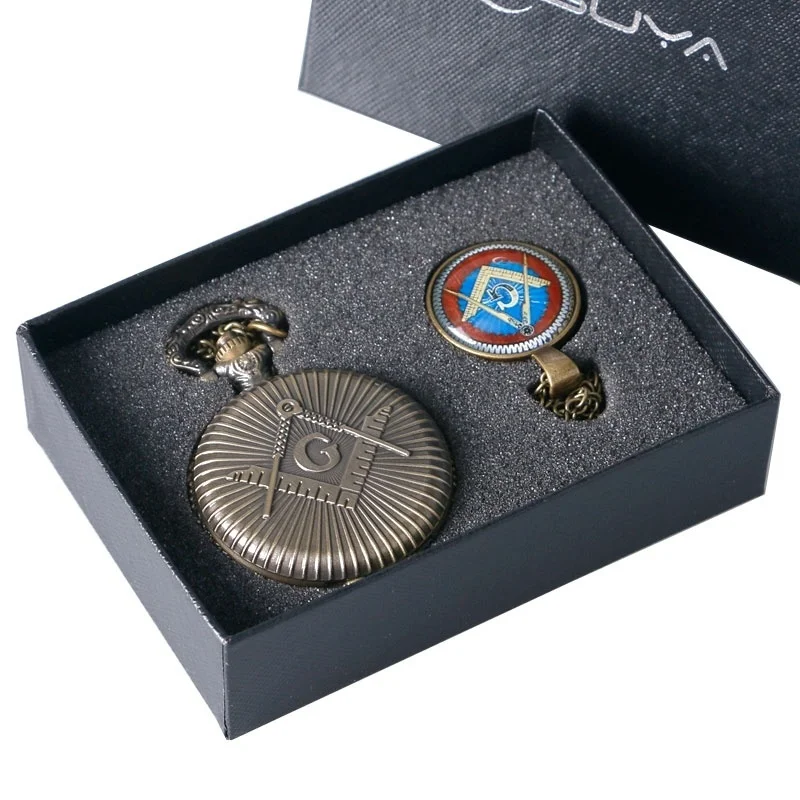 Антикварные бронзовые масонские кварцевые часы, Модные карманные часы Mason, подвеска для масонов - 0