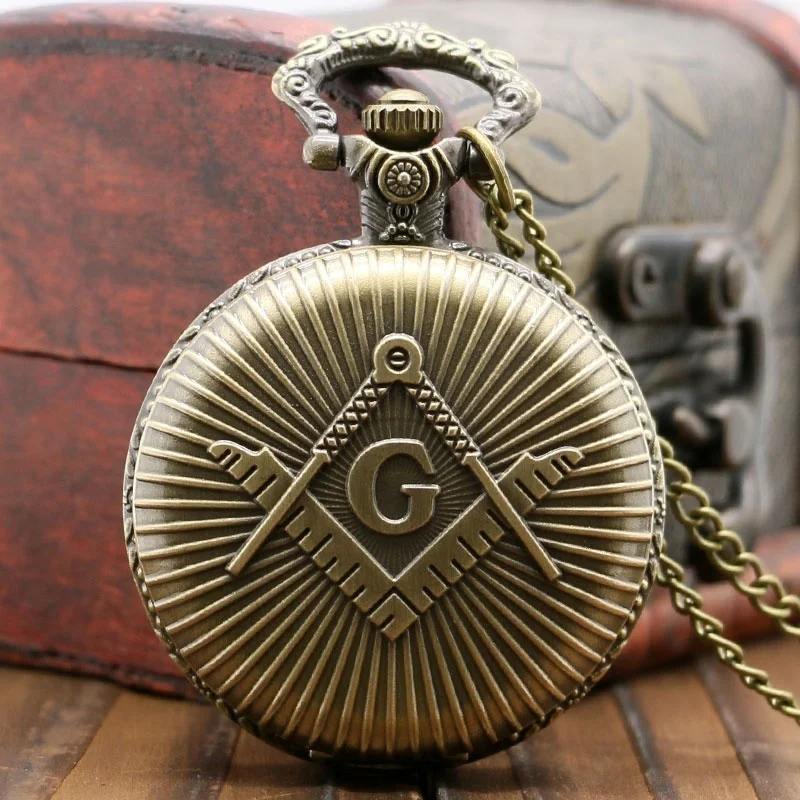 Антикварные бронзовые масонские кварцевые часы, Модные карманные часы Mason, подвеска для масонов - 1