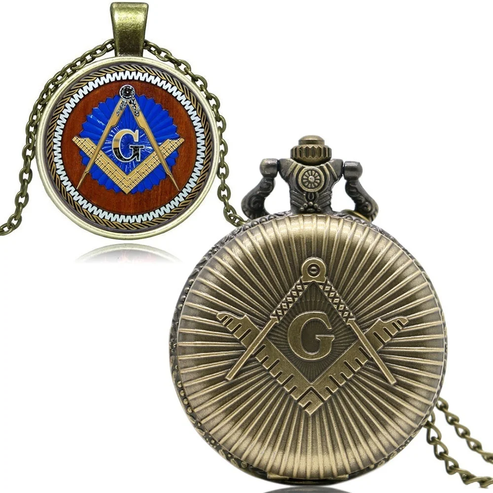 Антикварные бронзовые масонские кварцевые часы, Модные карманные часы Mason, подвеска для масонов - 4