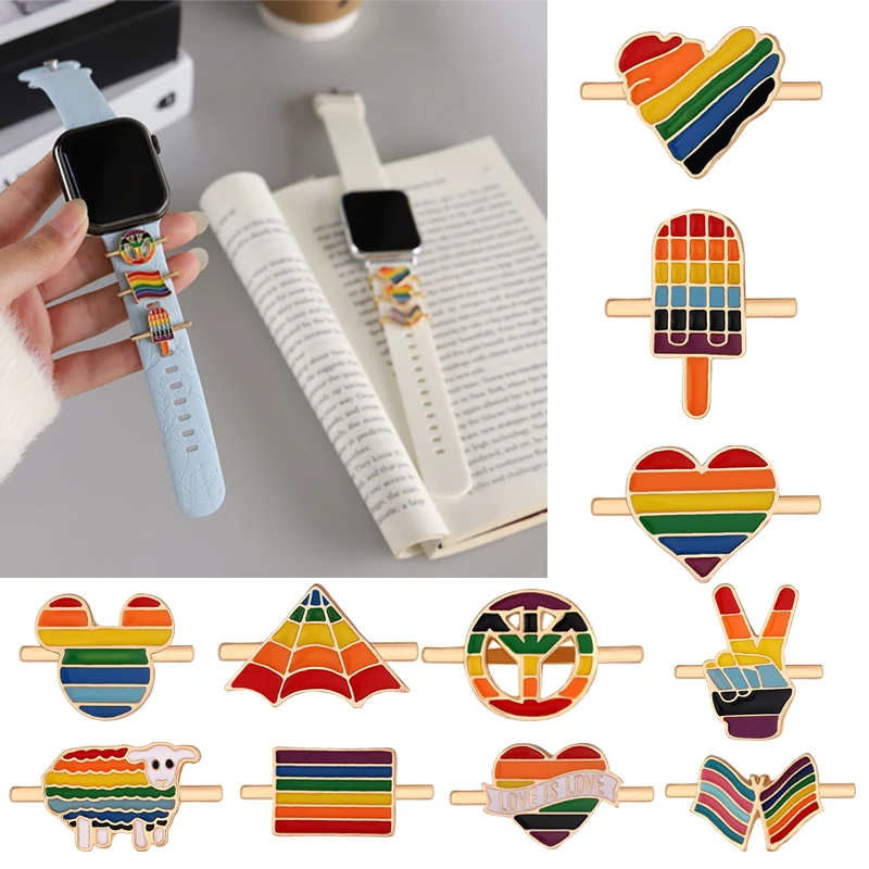 Браслет-подвеска в виде сердца серии Rainbow для Iwatch, ЛГБТ-браслет с разноцветными животными, ювелирные изделия для Apple Watch, силиконовый браслет-подвеска - 0
