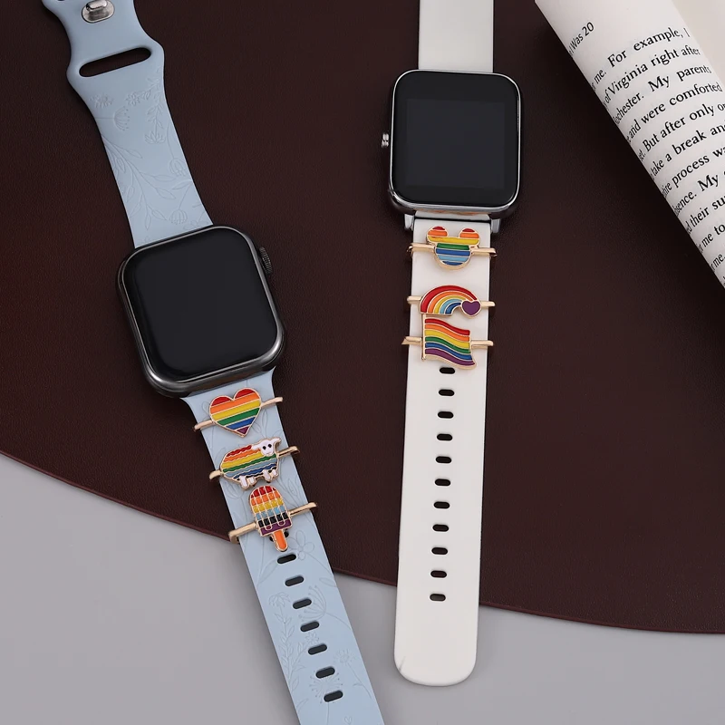 Браслет-подвеска в виде сердца серии Rainbow для Iwatch, ЛГБТ-браслет с разноцветными животными, ювелирные изделия для Apple Watch, силиконовый браслет-подвеска - 2
